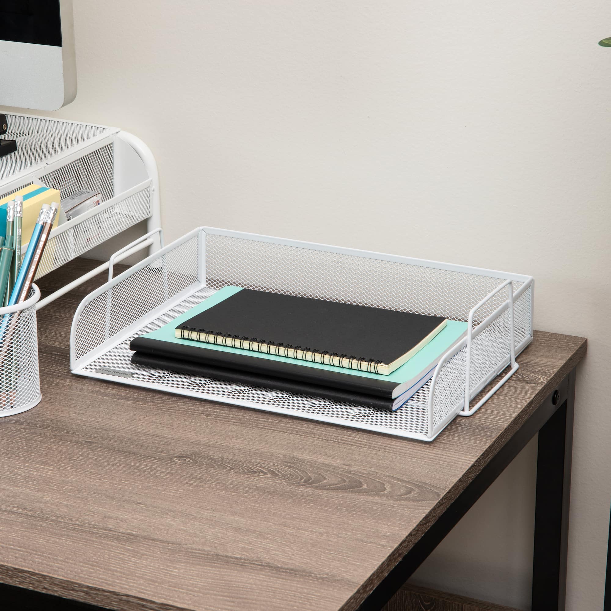 Mind Reader Stackable Paper Tray, Desktop Organizer, File Storage, Office, Metal Mesh, 13.25"L x 9.75"W x 11.5"H, 4 Pcs., White